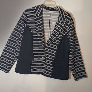 Avenue Womens Plus Size 22/24 Black & White Striped Open-Front Blazer Jacket